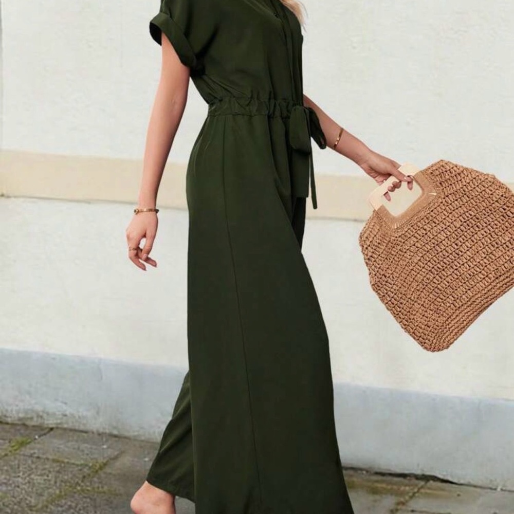 Casual Solid Color Drawstring Waist Jumpsuit - image 5